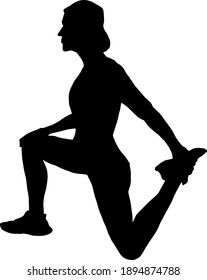 Silhouette of a girl performing the kneeling quadriceps stretch exercise. Vector illustration.