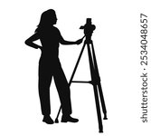 silhouette of a girl photographer on a white background, vector