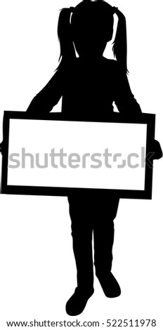 Silhouette of a girl with placards.