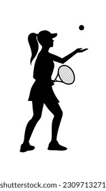 Silhouette of a girl playing tennis. 