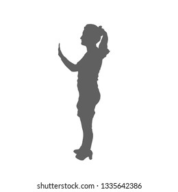 Silhouette of a girl in profile. Holding the palm vertically in front of you.