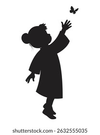 Silhouette of Girl Reaching Butterfly Illustration