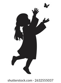 Silhouette of Girl Reaching Butterfly Illustration