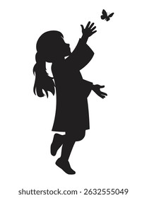Silhouette of Girl Reaching Butterfly Illustration