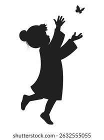 Silhouette of Girl Reaching Butterfly Illustration