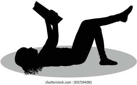 Silhouette of a girl reading a book.	
