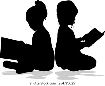 Silhouette of a girl reading a book.