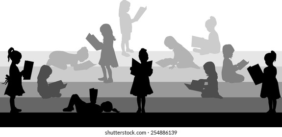 Silhouette of a girl reading a book.