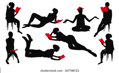 Silhouette of girl reading book