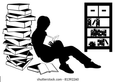 Silhouette of a girl reading a book