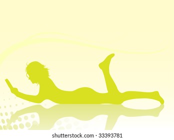 Silhouette of girl reading laying on the floor
