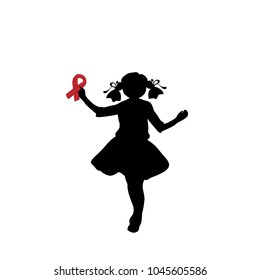 Silhouette girl with red ribbon in her hand. Vector illustration