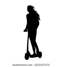 silhouette girl riding scooter, vector