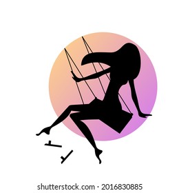 Silhouette girl  riding swing. vector illustration.