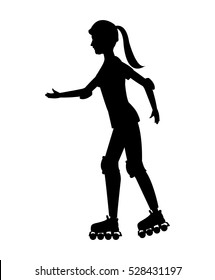 silhouette girl roller skate helmet walking