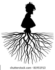 The silhouette of a girl with root