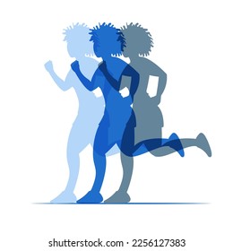 Silhouette of a girl runner. Running, running. Blue silhouette.