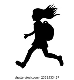 silhouette of a girl running with a backpack, a schoolgirl on a white background vector