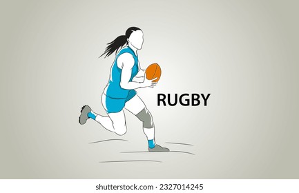 Silhouette of a girl running with a ball. Women's rugby. Vector illustration.