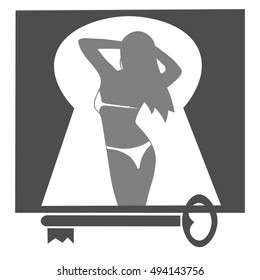 silhouette of a girl is seen in the keyhole