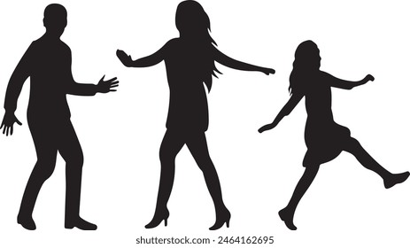 silhouette of a girl, set of silhouettes of dancing people, silhouettes of dancing people, silhouettes of people, silhouettes of dancing girls, silhouette, woman, vector, people, illustration, fashion