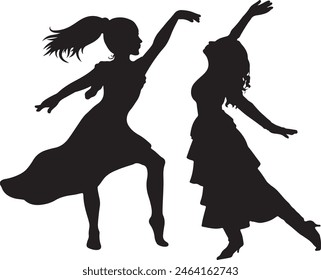 silhouette of a girl, set of silhouettes of dancing people, silhouettes of dancing people, silhouettes of people, silhouettes of dancing girls, silhouette, woman, vector, people, illustration, fashion