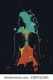 silhouette girl shadow illustration with dark and light colors