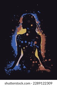 silhouette girl shadow illustration with dark and light colors