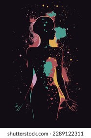 silhouette girl shadow illustration with dark and light colors