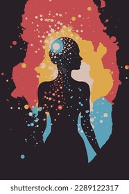 silhouette girl shadow illustration with dark and light colors