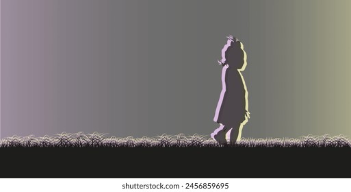 Silhouette of a girl with shadows. Silhouette of a child. Solitude. Gradient. EPS 10.