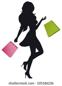 The silhouette of a girl with shopping bags