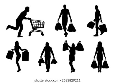 silhouette girl shopping collection set on black color