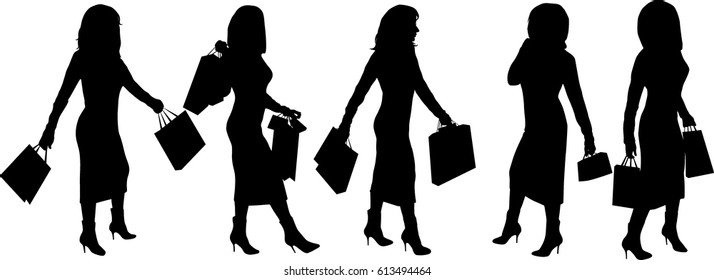 Silhouette of girl with shopping vector illustration slim body