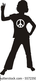 Silhouette Of A Girl Showing A Peace Sign