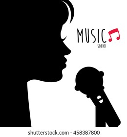 silhouette of girl singing. Vector Illustration