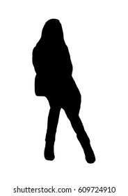 Silhouette of a girl sitting bored with a vector black