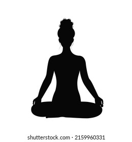 Silhouette girl sitting in lotus position isolated vector illustration. Woman doing yoga black shadow. Abstract human female image in relaxation