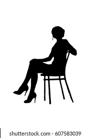 Silhouette Of A Girl Sitting On A Chair Vector