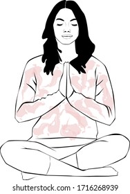 Silhouette of a girl sitting on the floor.Vector illustration of a contour.The woman is sitting cross-legged and holding her hands in front of her at chest level, a Namaste gesture