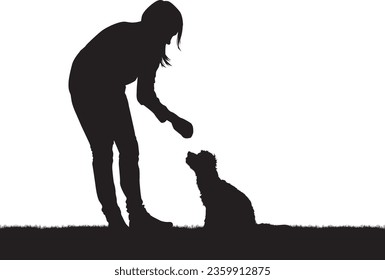 Silhouette of a girl with a small dog.