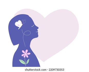 Una silueta de muchacha moldeando y emoción feliz. Concepto de salud mental infantil. ilustración vectorial plana. diseño para banner y afiche.