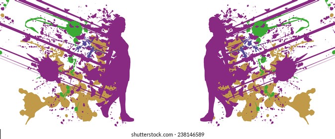 silhouette girl with splashes of color paint