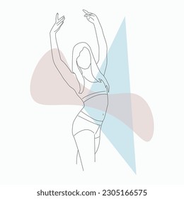 silhouette of a girl in a sports top and shorts in a ballet pose with arms raised for the design and decoration of a profile in social networks, logos, stickers, posters, postcards, badges, print