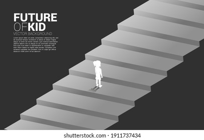 Silhouette of girl standing on stair step. Concept of education solution and future of children.
