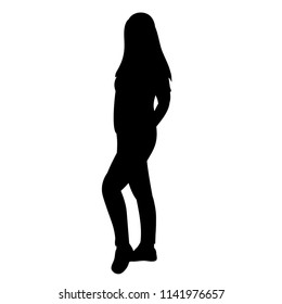 Silhouette Girl Standing On White Background Stock Vector (Royalty Free ...