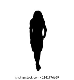 silhouette of a girl standing, on white background, icon, black