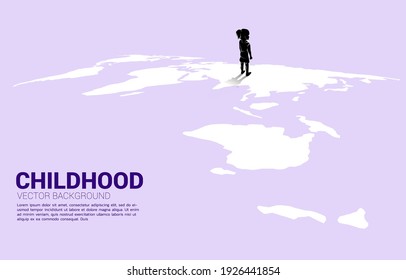 Silhouette of girl standing on world map. Concept of education solution and future of children.