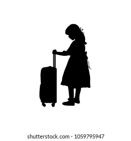 Silhouette girl standing with suitcase