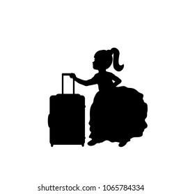Silhouette girl standing with suitcase